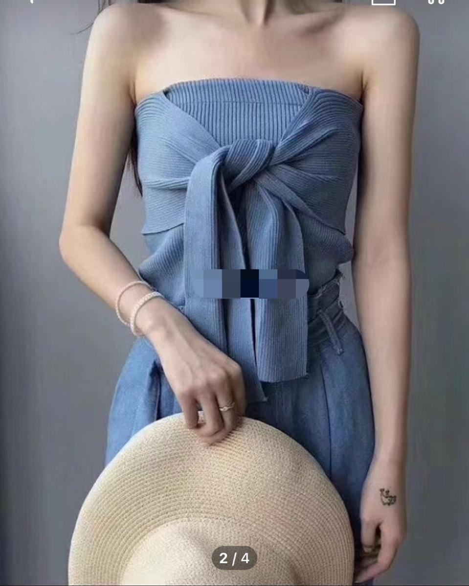 새상품 세일 홀터넥 나시 니트 튜브탑 블루 골지 섹시