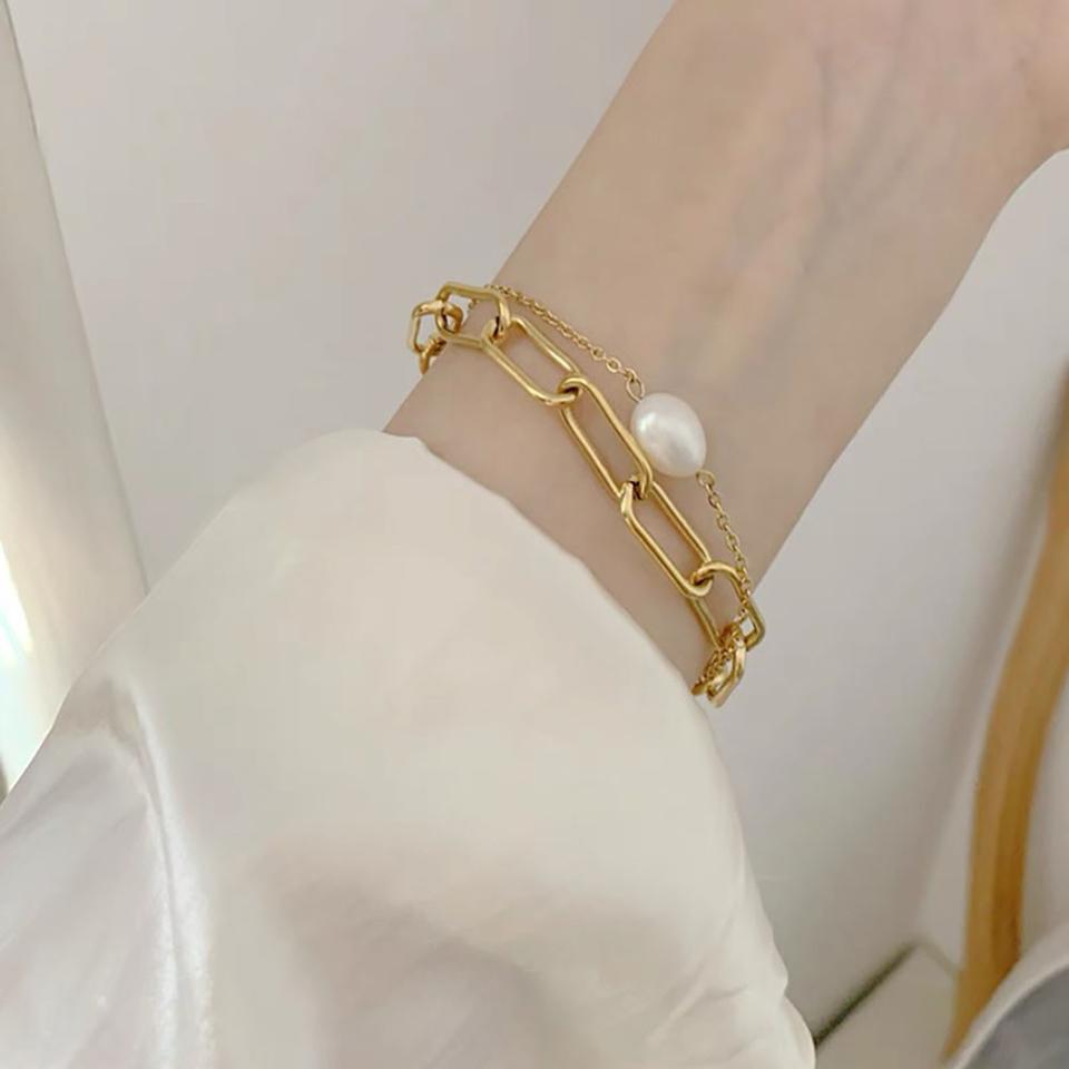 두줄 체인 담수 진주 포인트 팔찌(새상품)