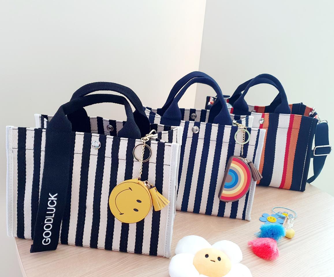 스트라이프 캔버스 토트백 기저귀가방 텀블러백