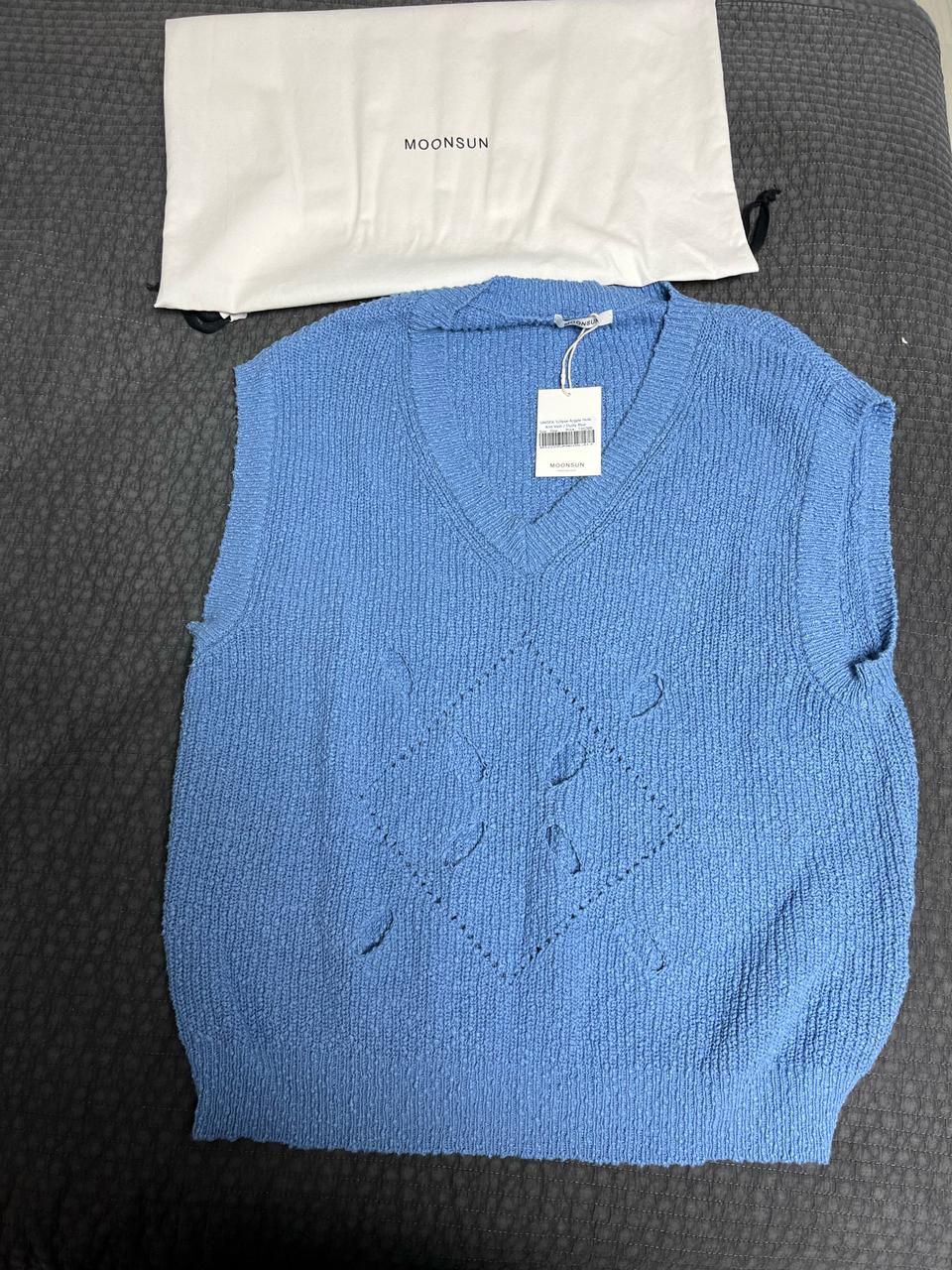 문선 니트 베스트 더스티 블루 (사이즈 .유니섹스)