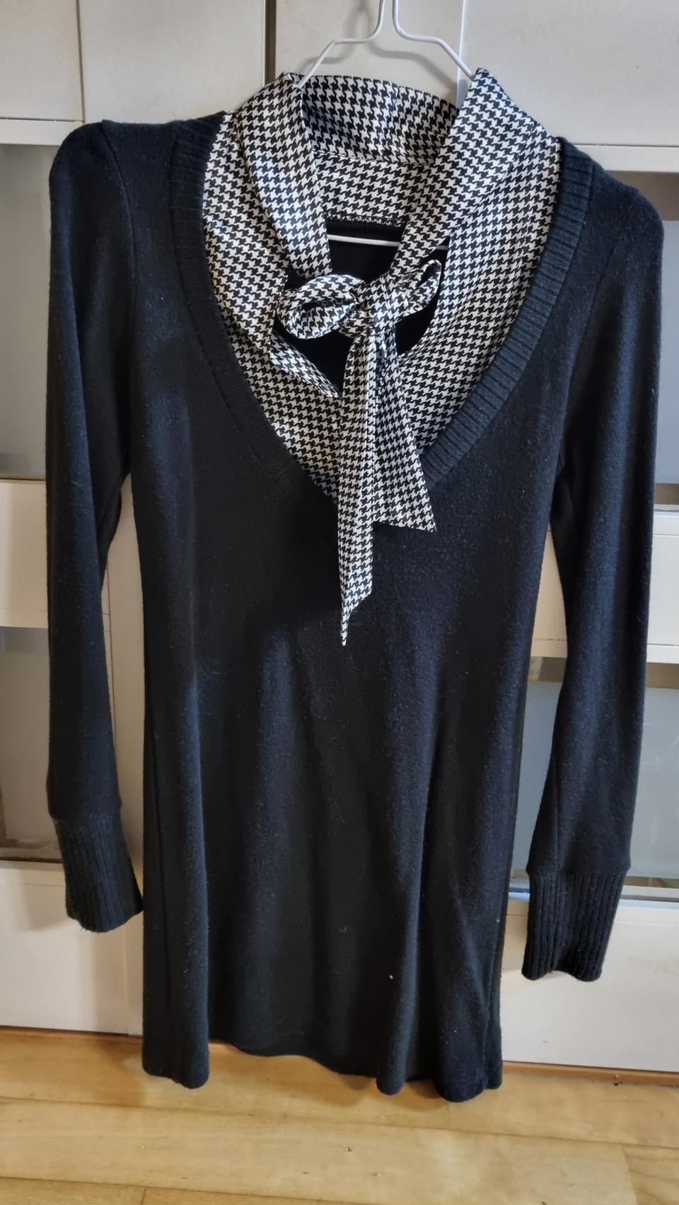 (1번착용) 미니원피스 원피스 니트 체크 하운드 리본 새틴