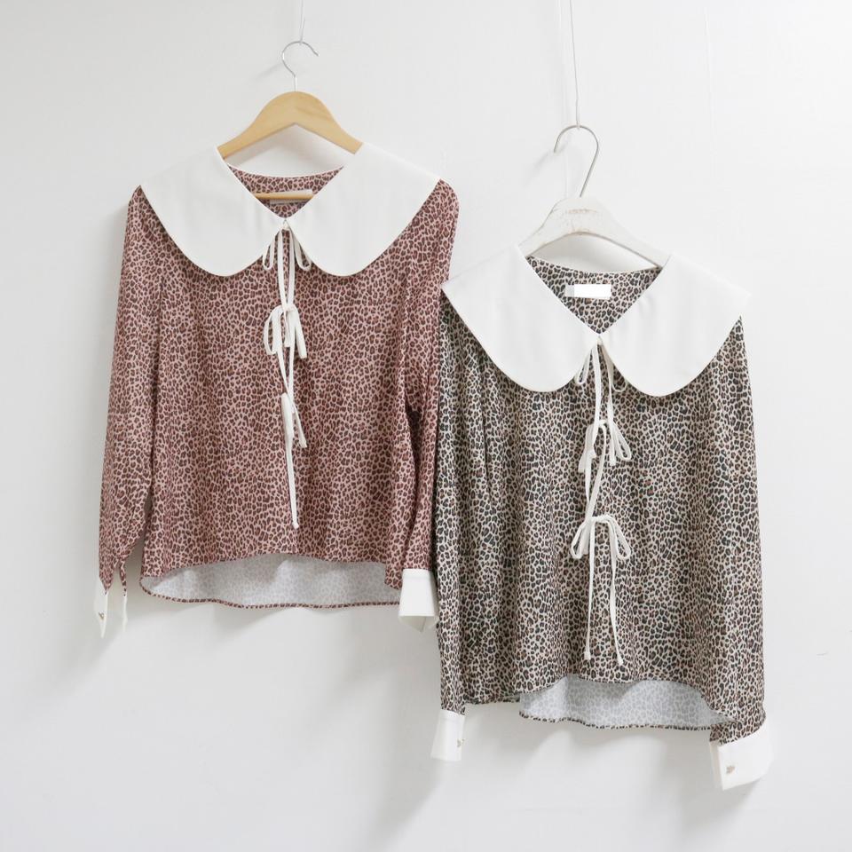 레오파드 호피 빅카라 블라우스