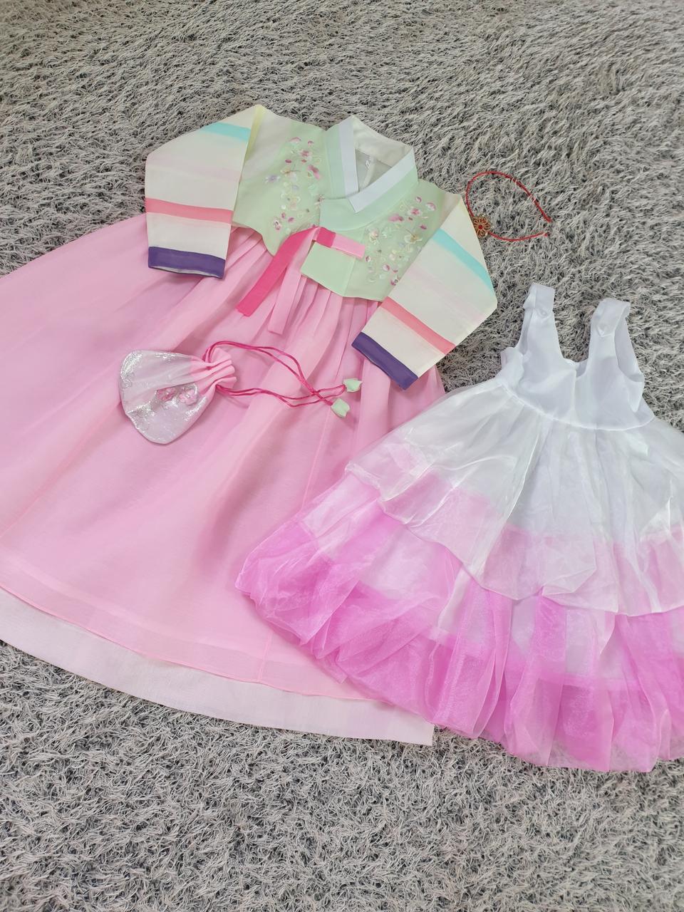 여아한복5호 치마 저고리 속치마 머리띠 복주머니 한복보관주머니  총6종