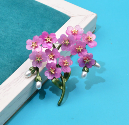 핑크 꽃가지 브로치