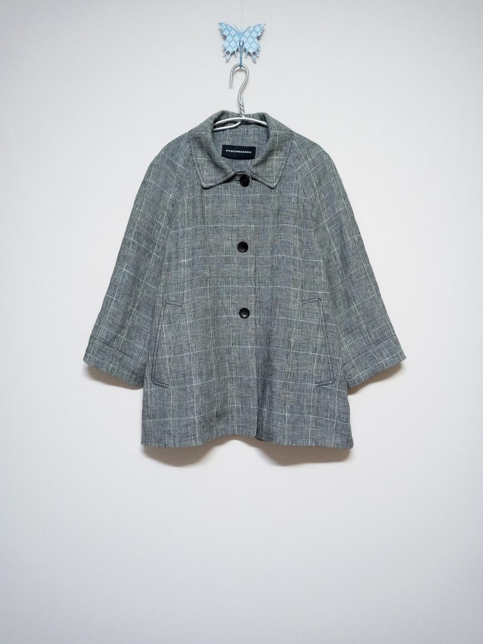 쁘렝땅 PRENDANG 100%린넨 체크 오버핏 간절기 자켓