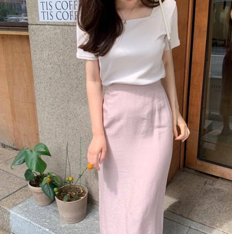 [거의 새것] 핑크 H라인 스커트