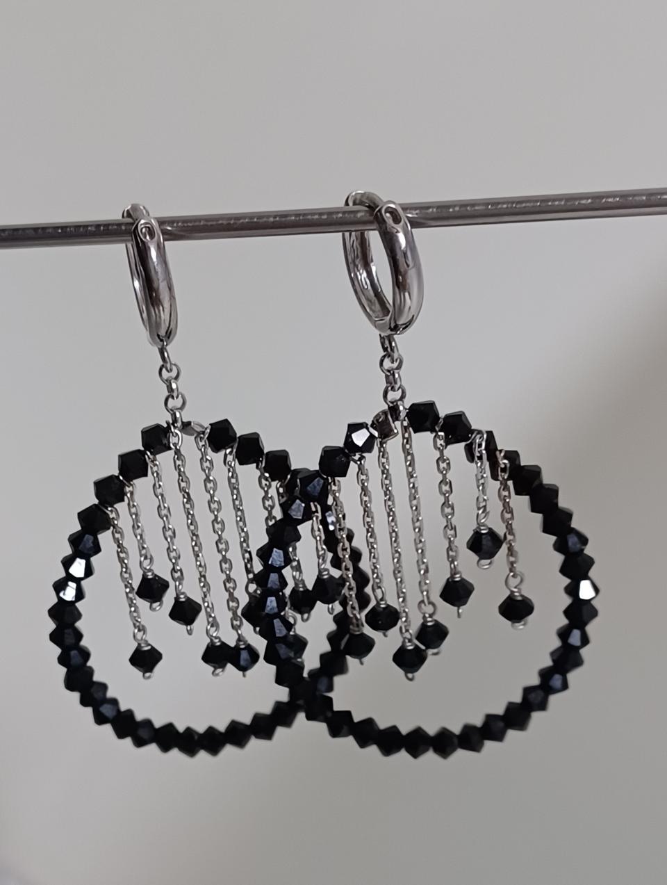 블랙 링 패션 귀걸이