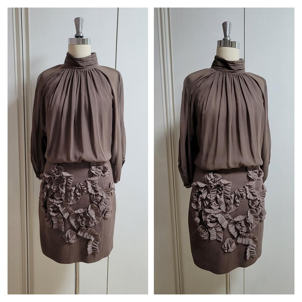 오브제 55ㅡ 플라워데코 벌룬소매 우아한 실크 원피스