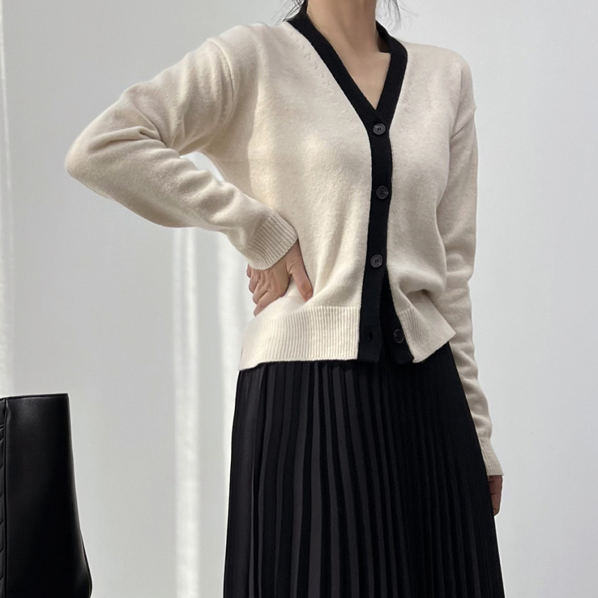 [거의새것] 캐시미어 울 배색 가디건