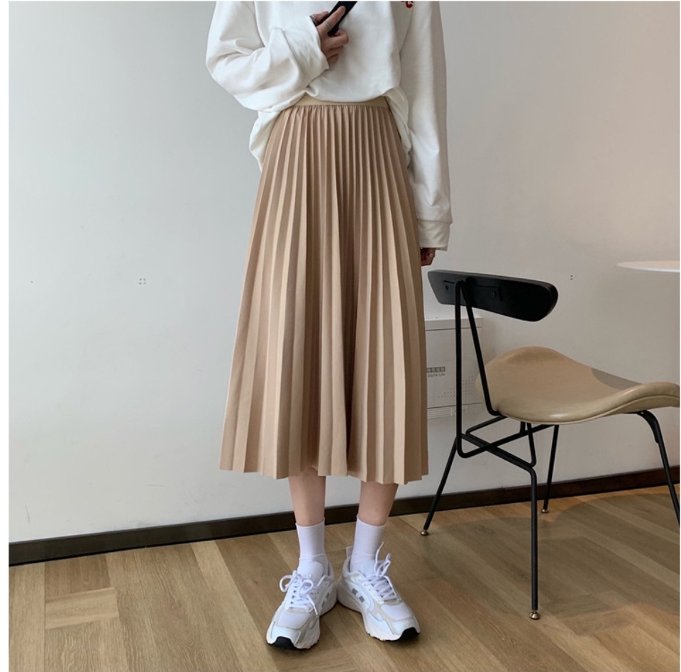 메쉬 플리츠 주름 플레어 롱 스커트 6색상