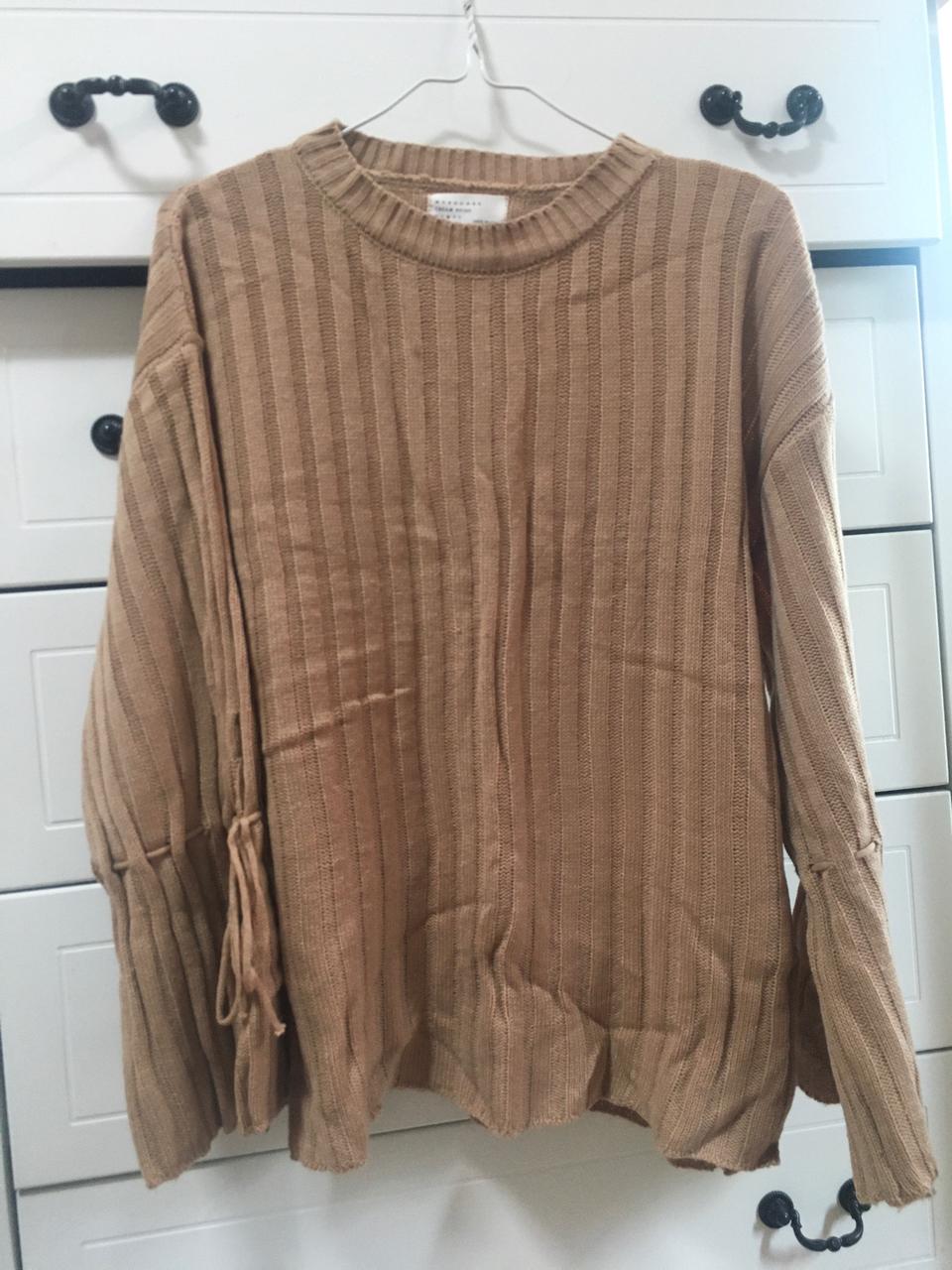 베이지 소매나팔 리본니트