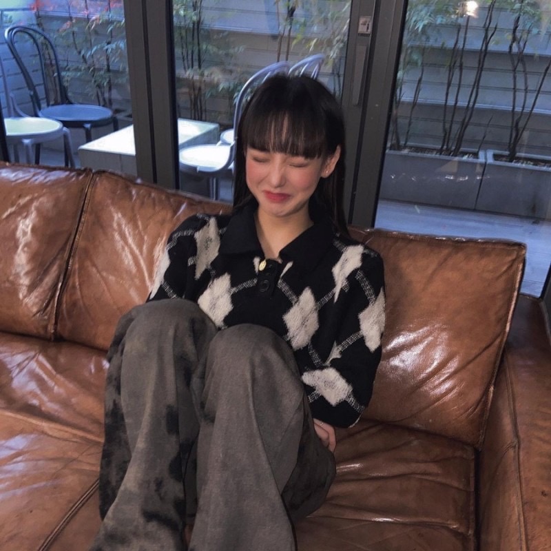 노제 니트) 카라 아가일 니트 (약간 크롭)!