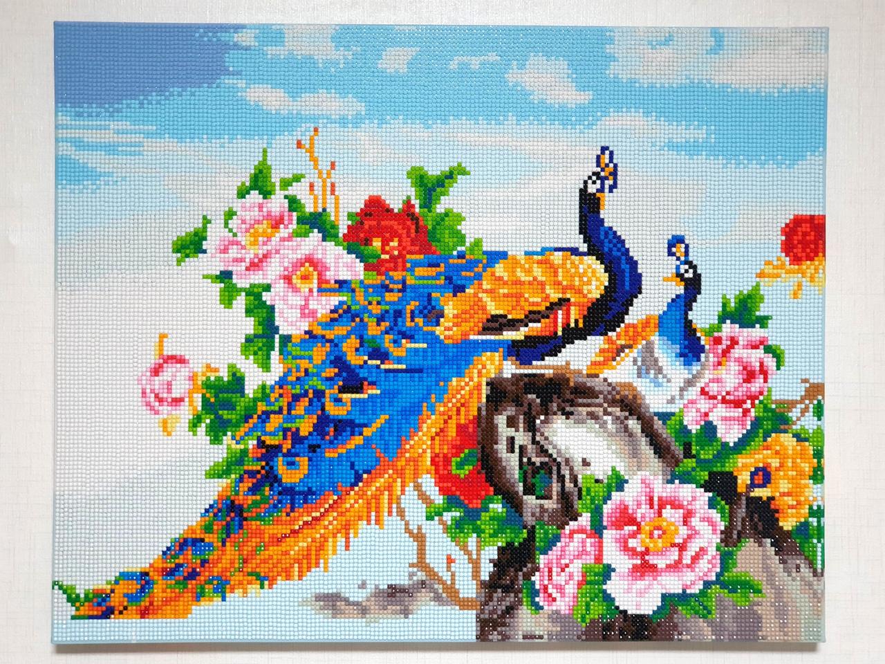 공작과 모란 보석십자수 완성품