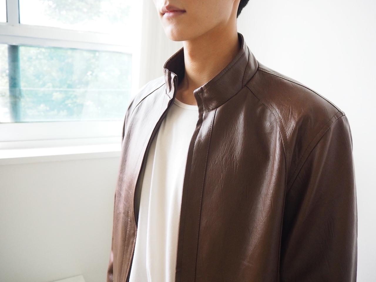 남성 가을 차이나카라 가죽 라이더 자켓