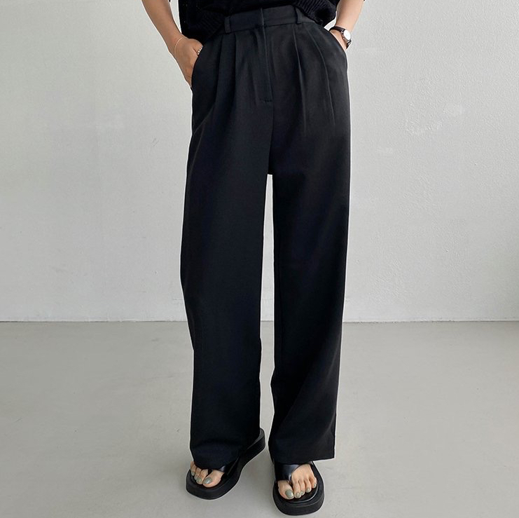 와이드 슬랙스 핀턱 블랙