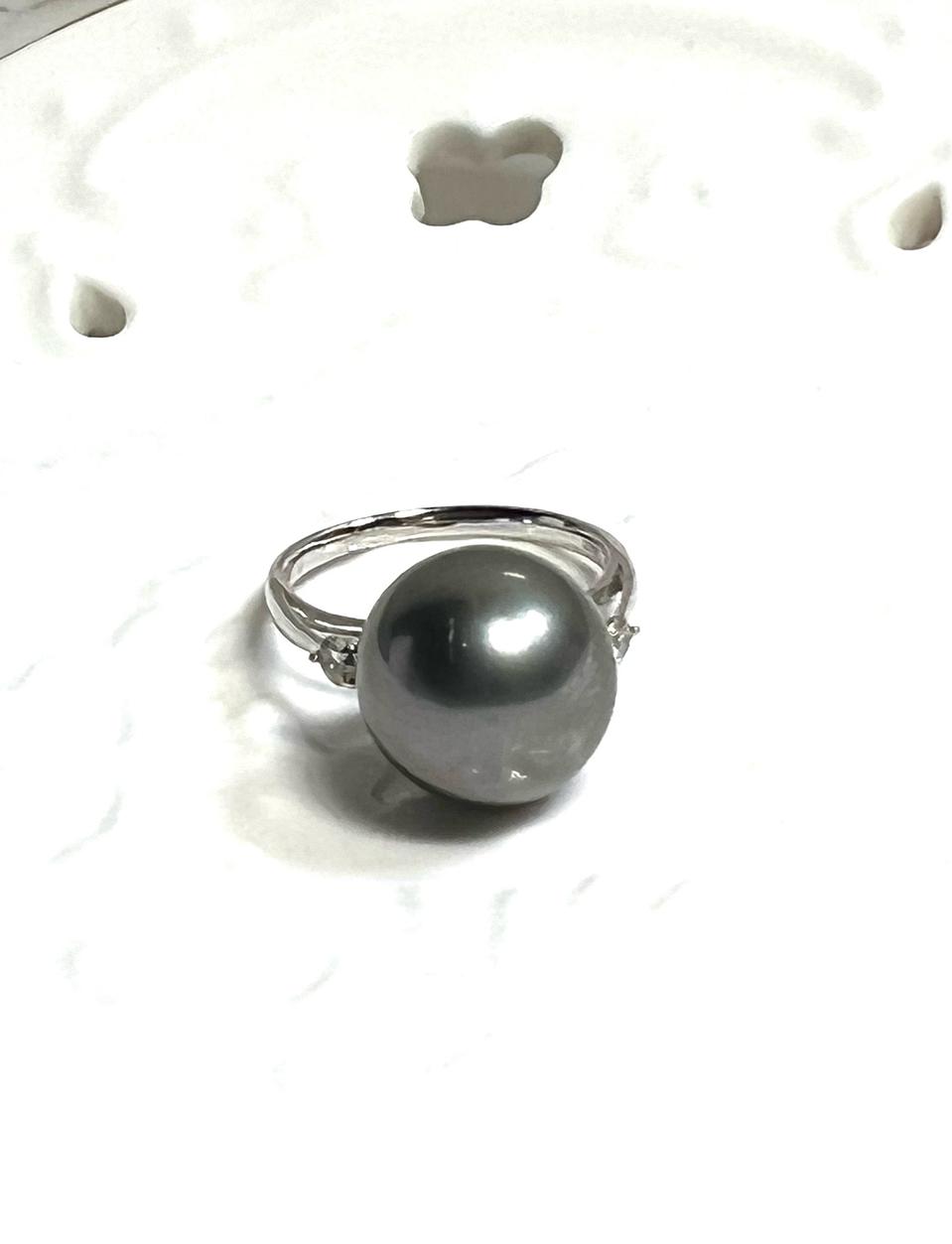 타히티 흑진주 다이아 2p 백금 반지 (팔찌 목걸이 귀걸이 많음)