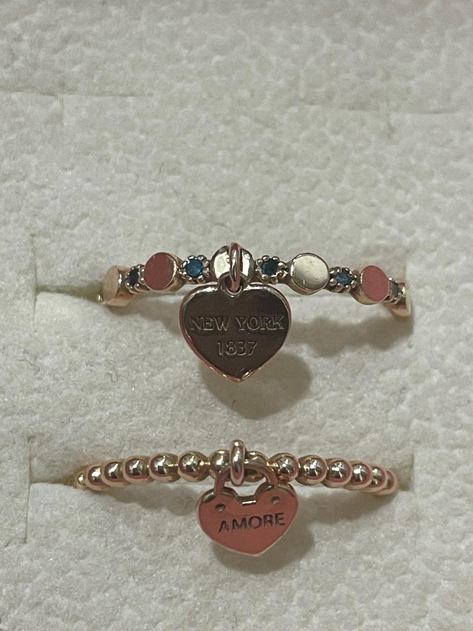 14k 블루다이아 하트딸랑이반지