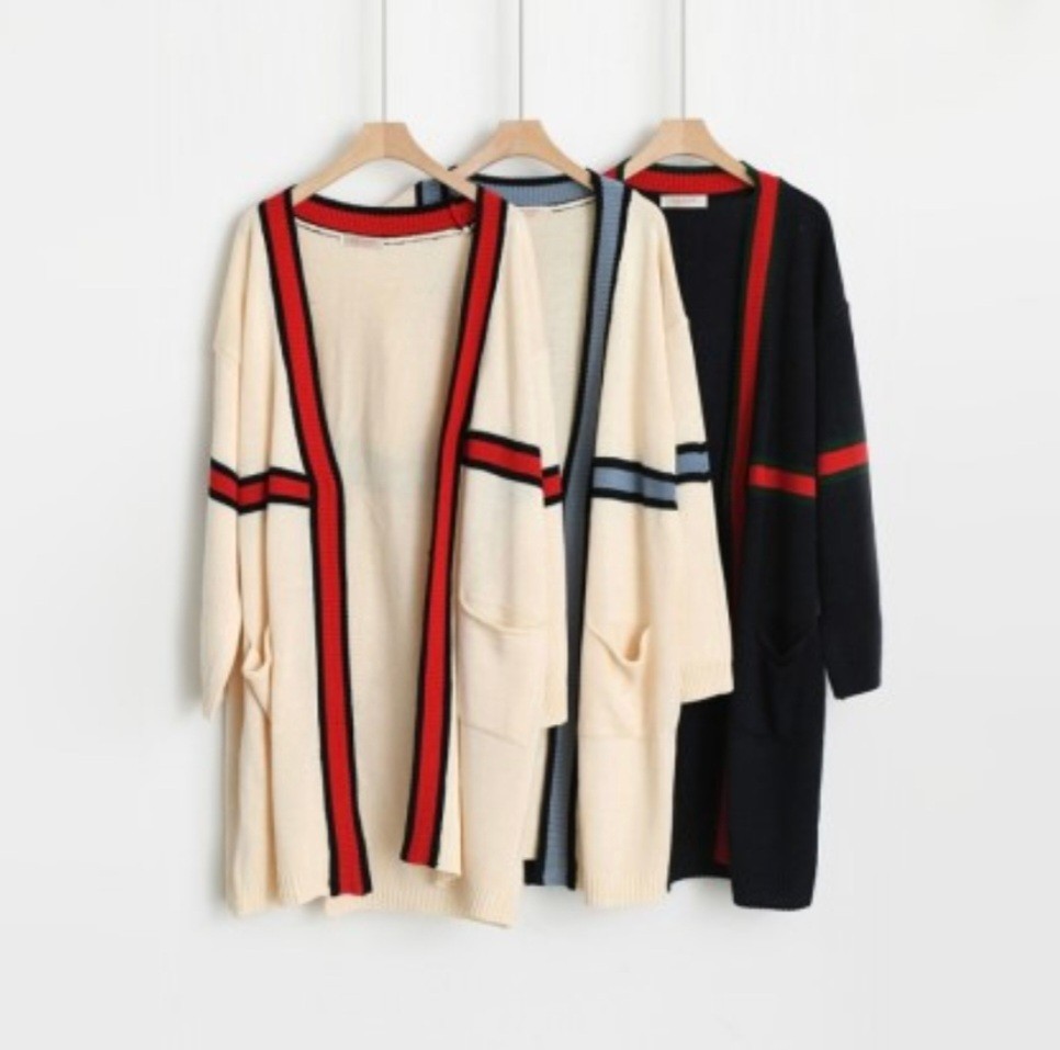 새상품  배색 롱가디건