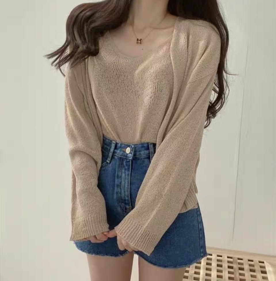 당배,새상품) 블랙 브라운 시스루 가디건 나시 세트 투피스