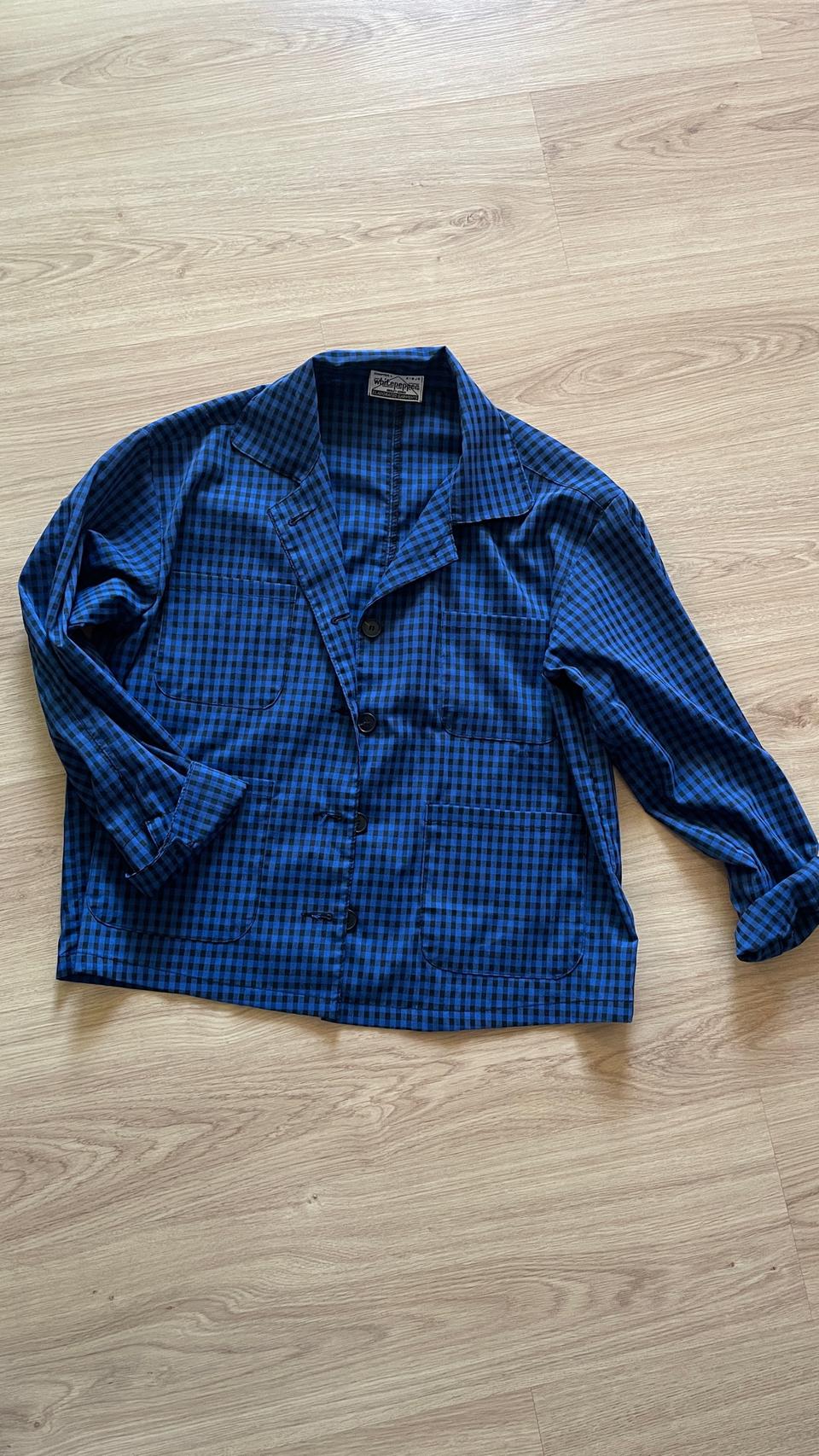 파랑검정 이쁜 체크 얇은 크롭 칠부 자켓