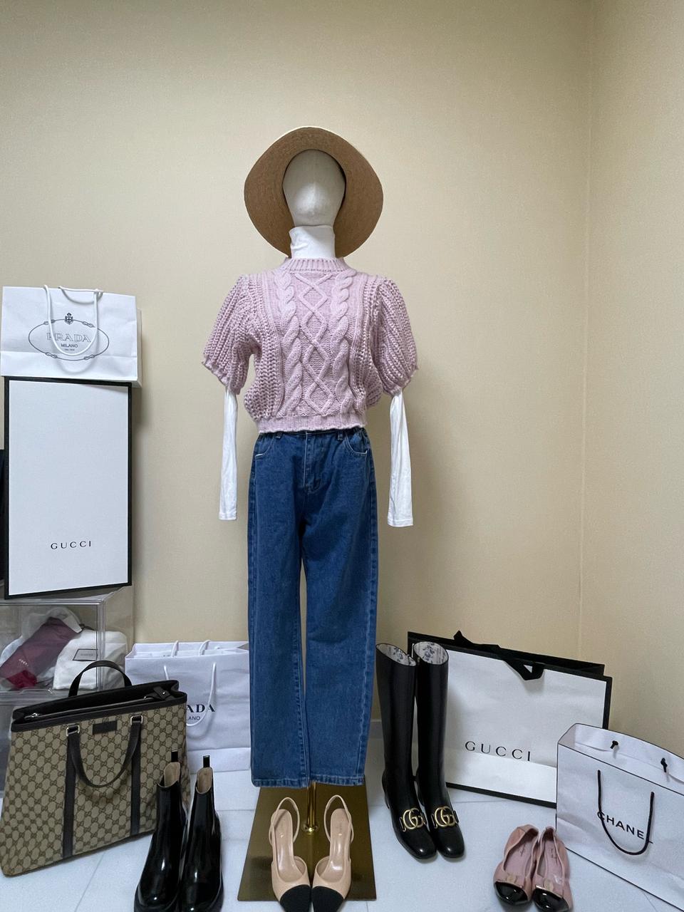 보글꽈배기반팔니트