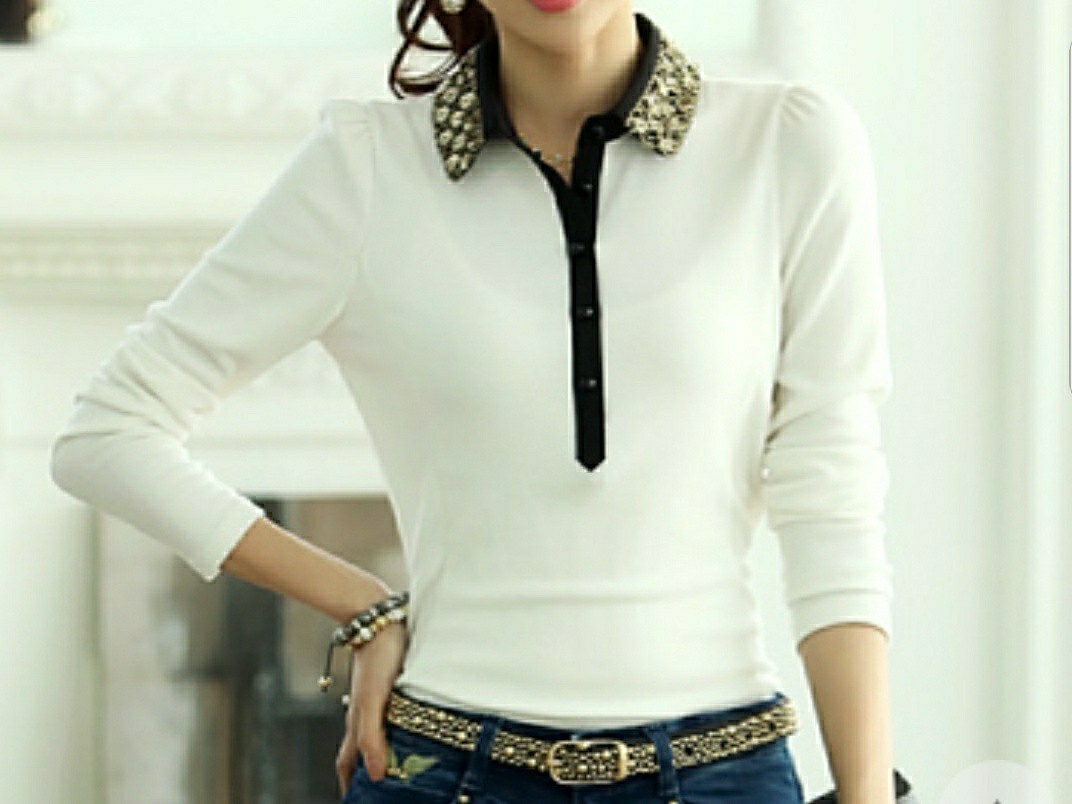 스타일업 스팽글 카라 티 새옷