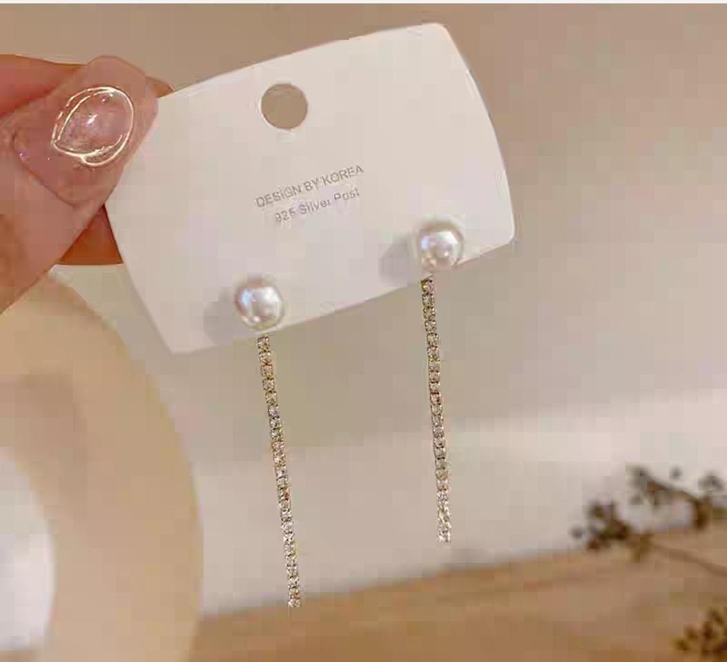 투웨이진주큐빅 드롭 이어링 귀걸이 은침