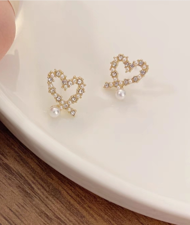 하트진주큐빅 귀걸이