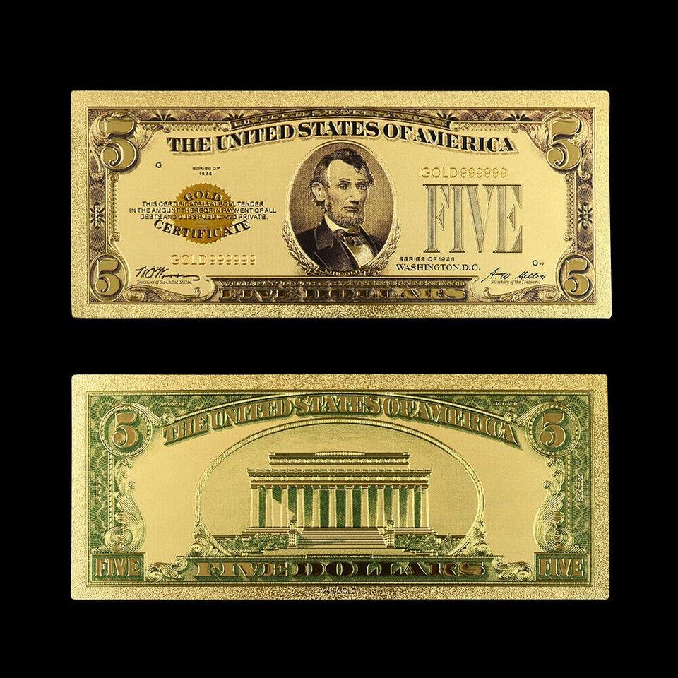 새 골드 도금 1928년 COA 미국 포일 5달러 지폐 달러 종이 화폐