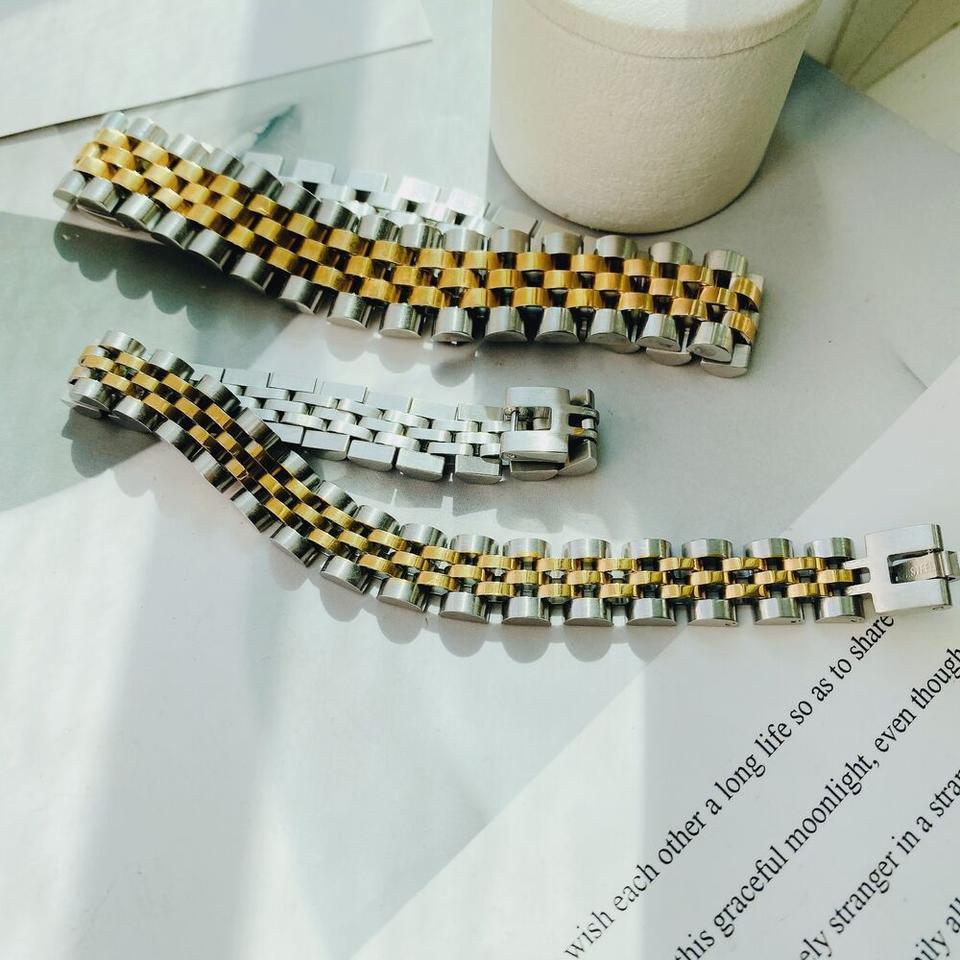 써지컬스틸 배색 아크 체인 팔찌 (19cm,19.5cm)