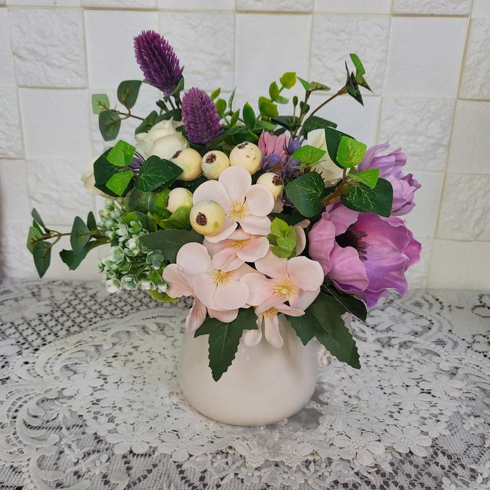 퍼플 아네모네 조화 고급 도자기 저그화병