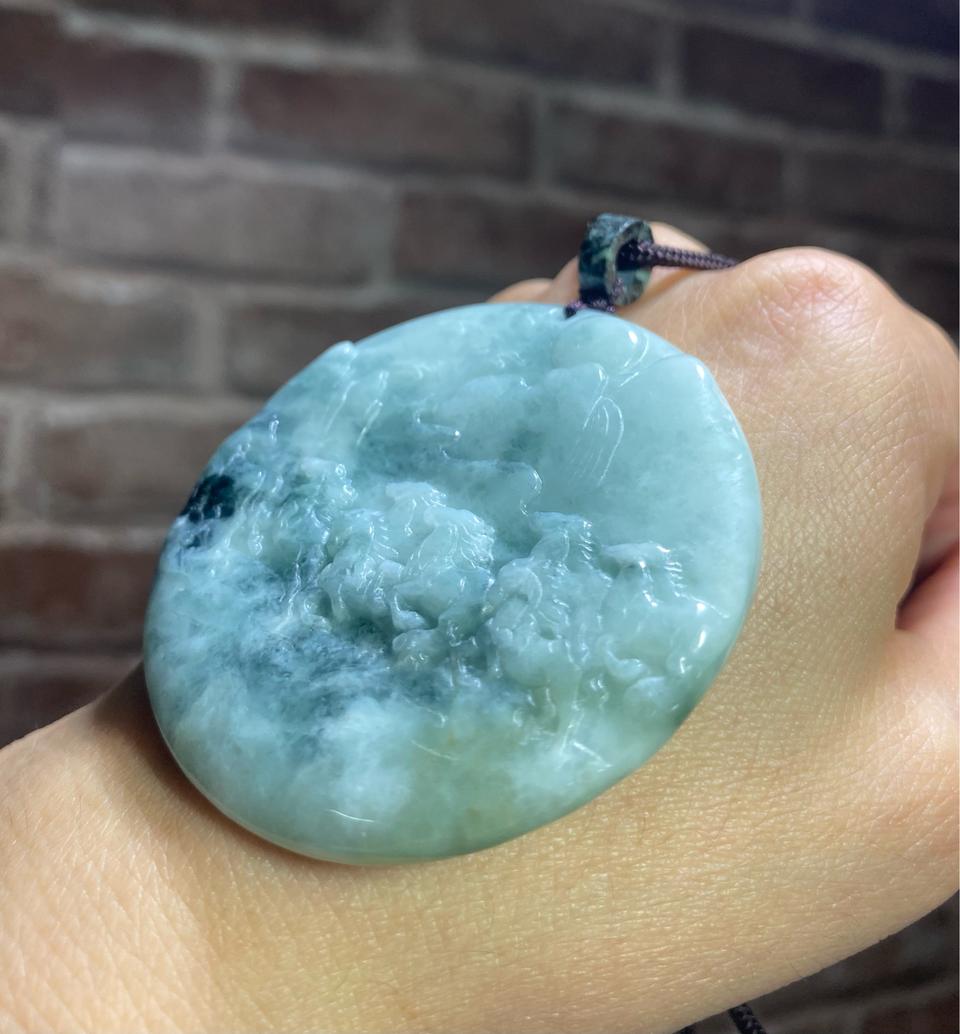 빙종 천연 팔준도 조각 매듭 목걸이 선물 원석 소장품 재물운