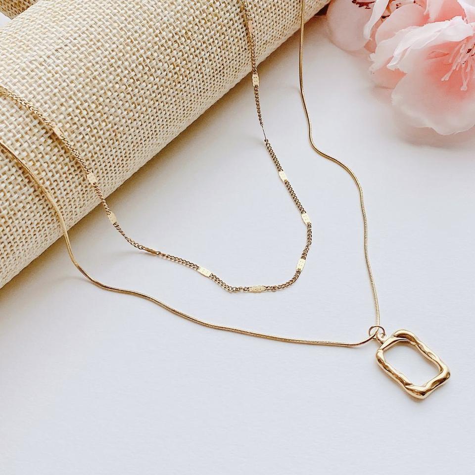 써지컬스틸 소프트 프레임 두줄 골드 체인 목걸이