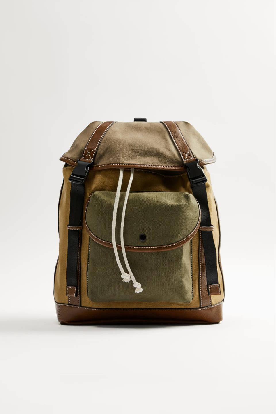 자라 레트로 레더 캔버스 백팩