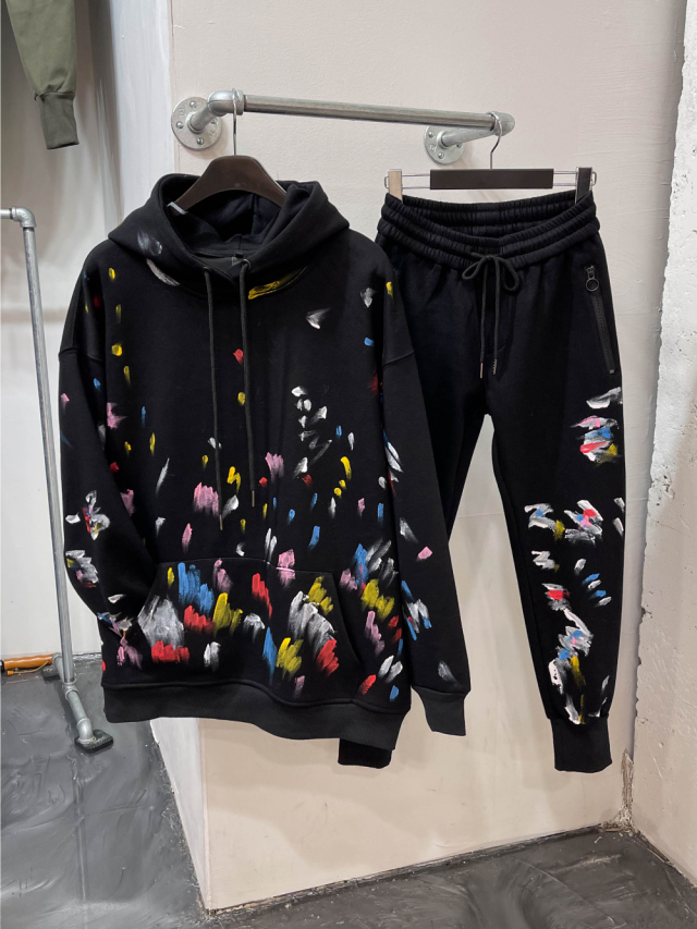 무료배송 이중지본딩 핸드페인팅 후드,조거바지 츄리닝세트 트레이닝복