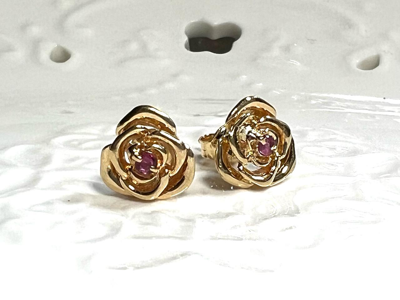 14k 핑크 큐빅 장미 옐로우 골드 금 귀걸이 (반지 팔찌 목걸이)