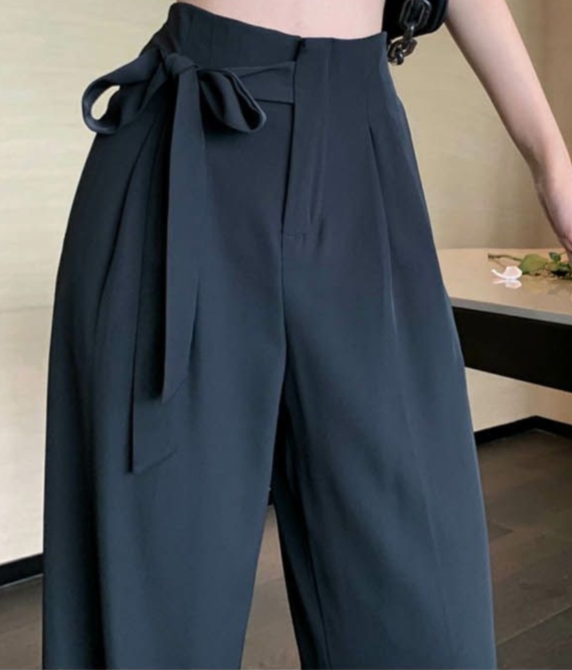 리본 핀턱 와이드팬츠 슬랙스