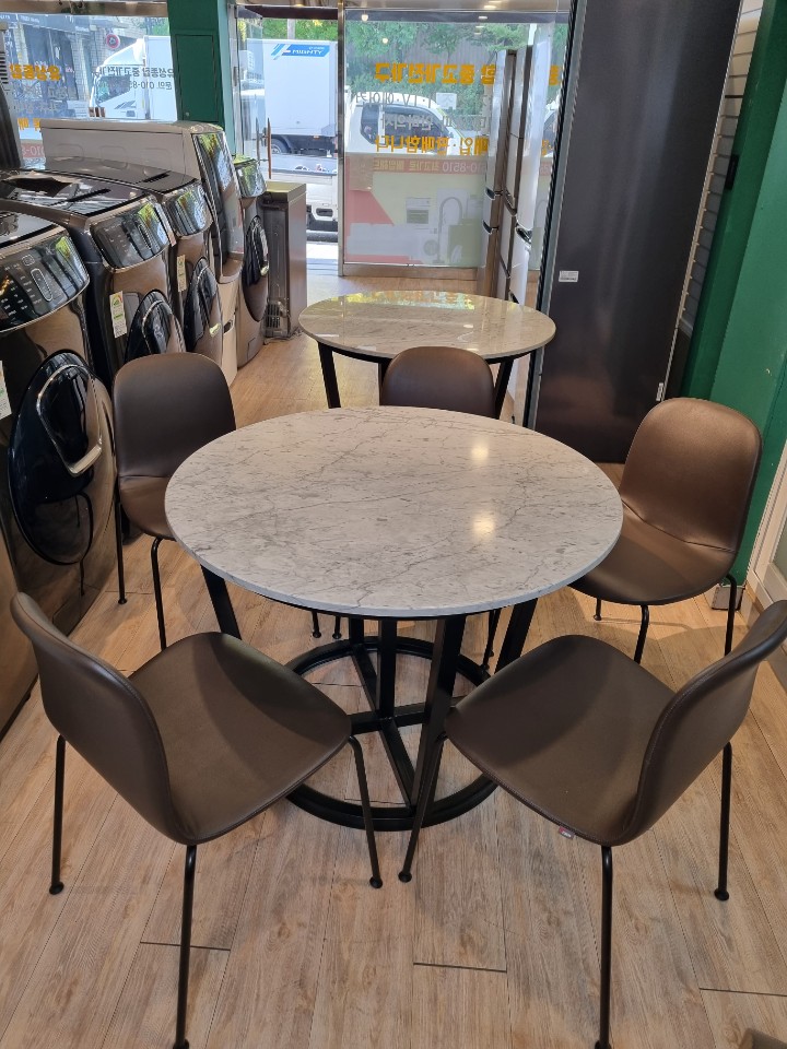 (대구중고가구)원형 천연대리석 식탁세트 의자5개포함 100CM