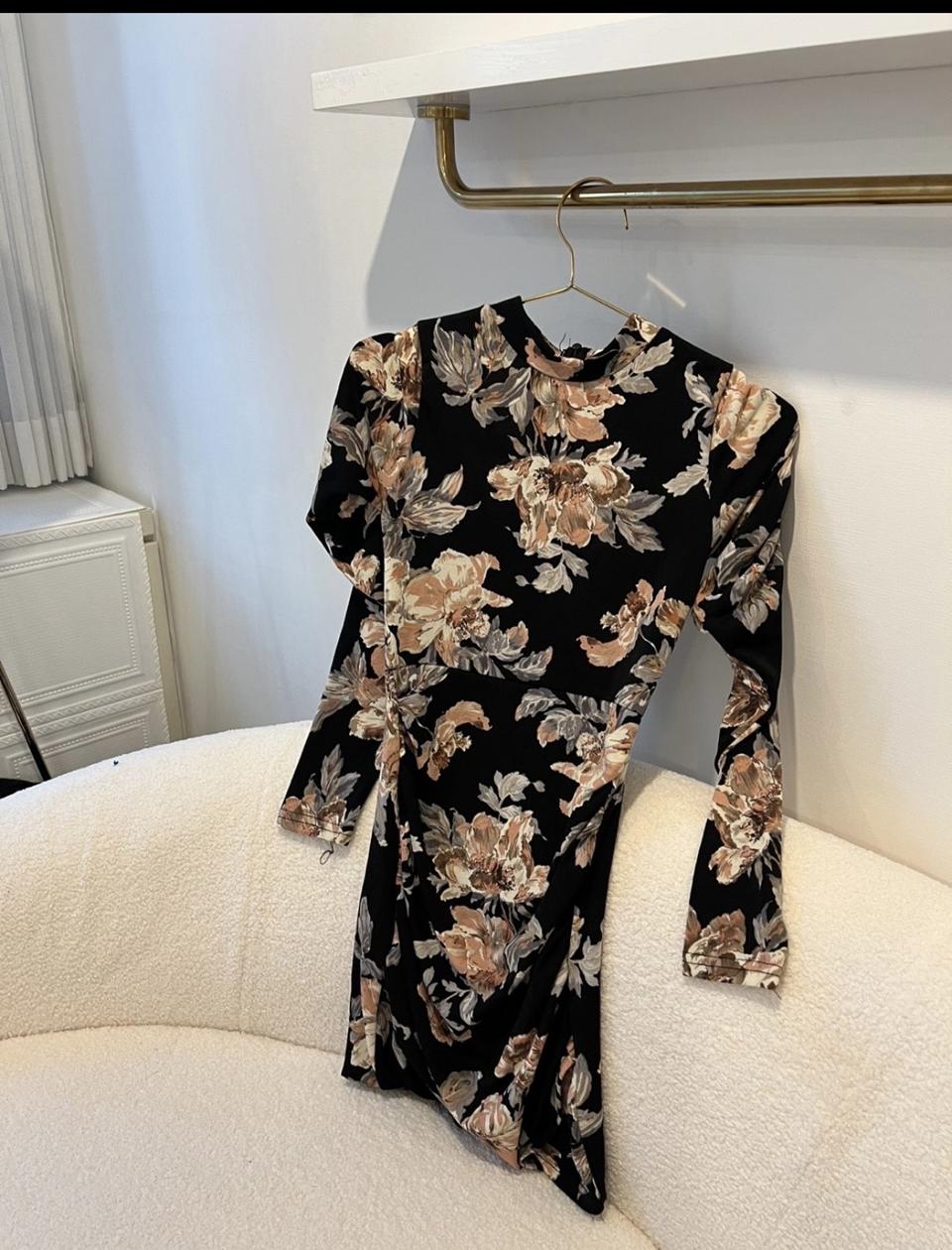 플라워 셔링퍼프 미니원피스