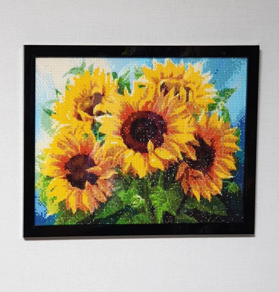 해바라기  보석 십자수 액자