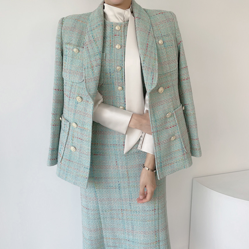 재벌집막내아들 티파니 착용)프리미엄 고급 트위드 원피스 세트