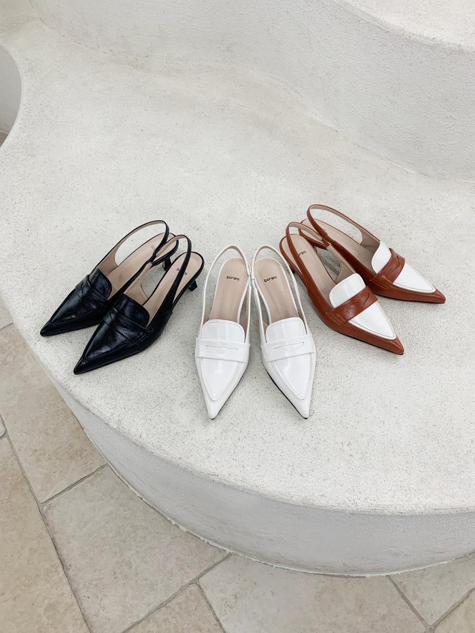 240) 블랙 뾰족코 스틸레토 미우 배색 슬링백