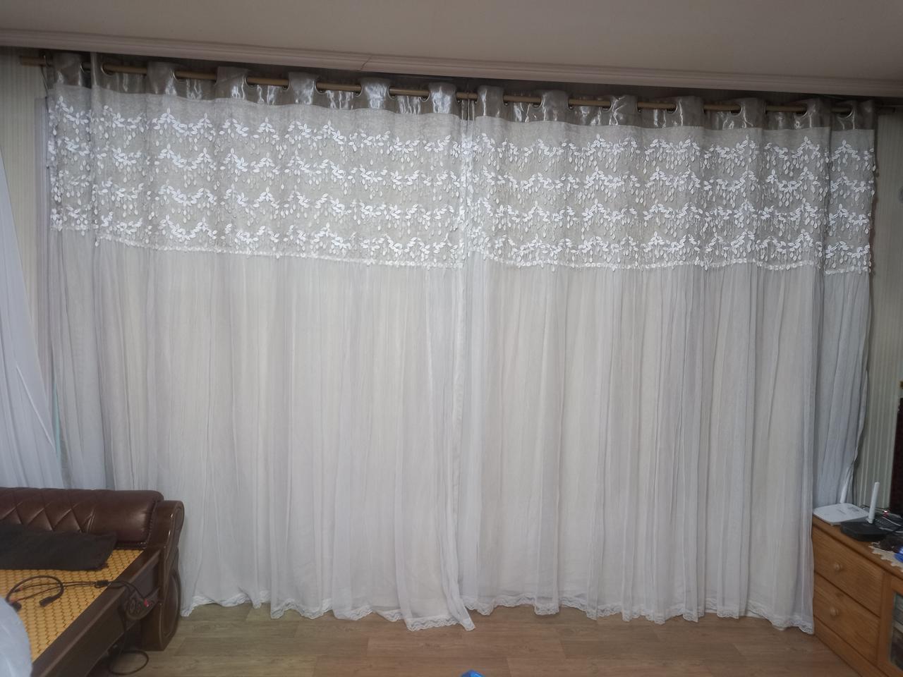 봉 이중 입체자수 커튼한세트440-230