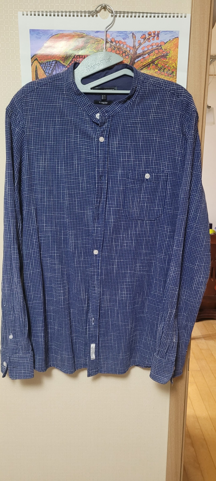 에이치커넥트 블루체크 긴팔 남방 105사이즈 팝니다.