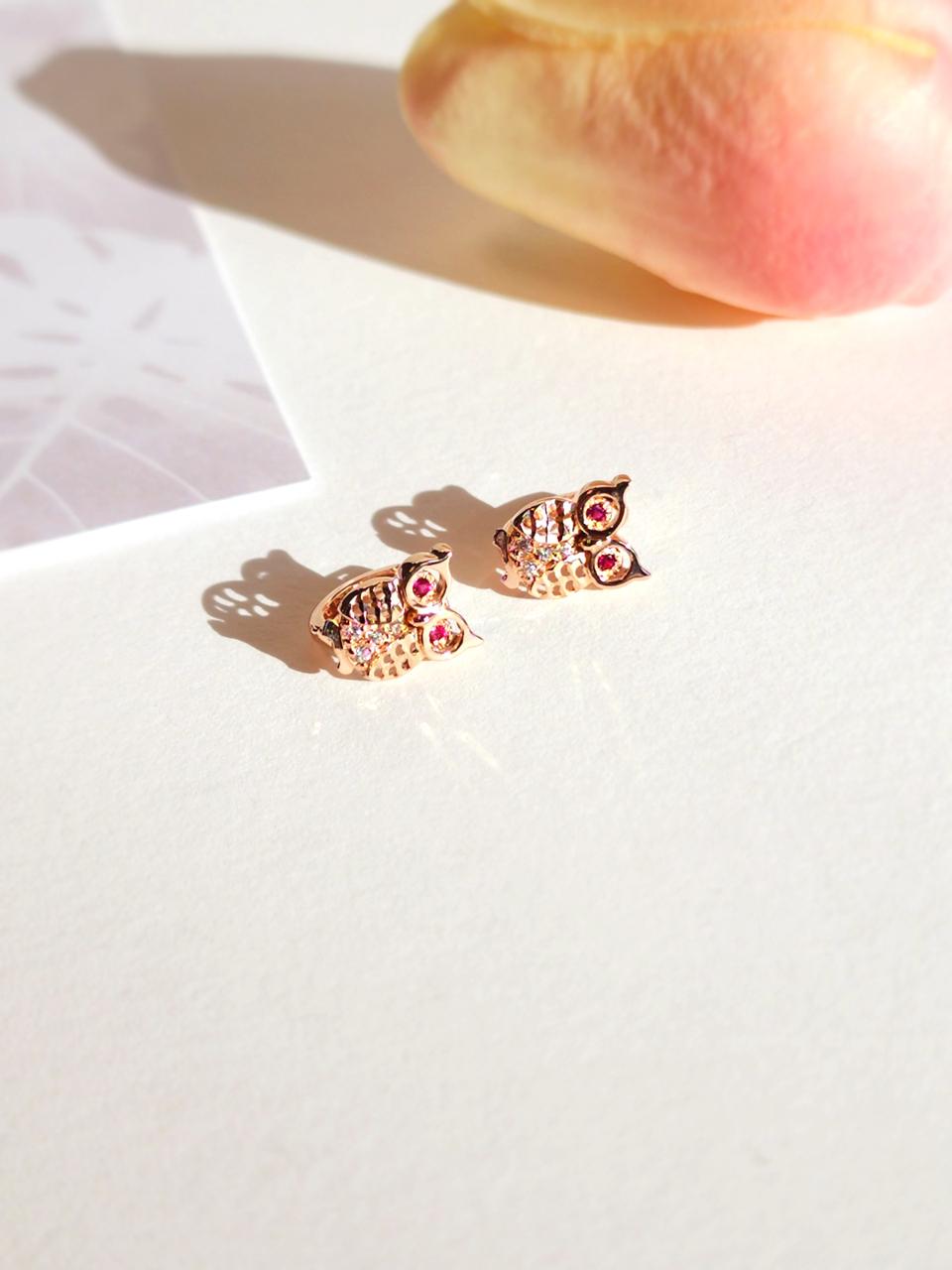 14k 부엉이 원터치 귀걸이