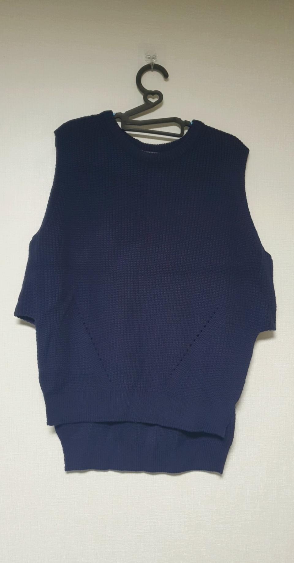 [top issue coups] 네이비 라운드 롱 니트 베스트 니트 조끼