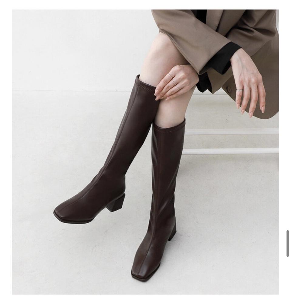 (새상품)240 롱부츠 여성구두 미들굽 세미사각코