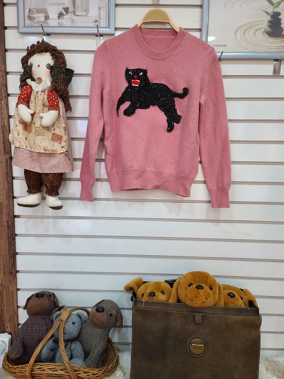 스팽글표범분홍니트