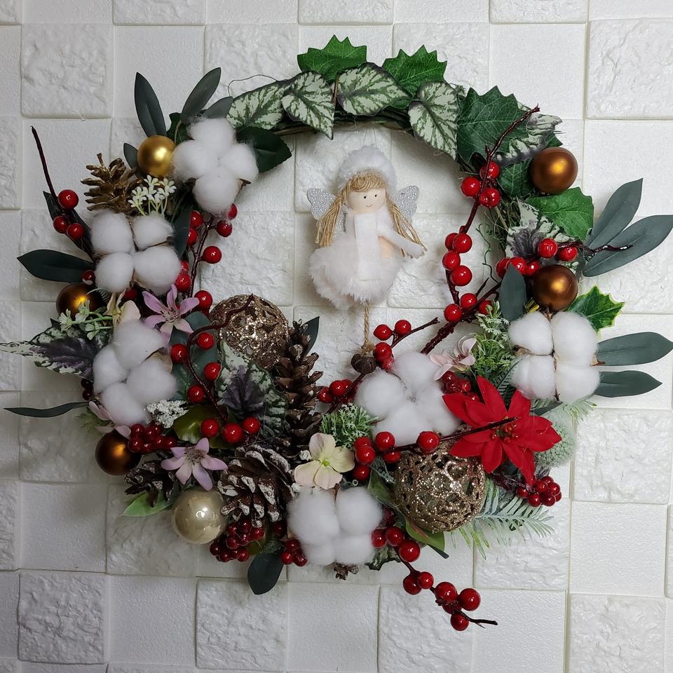 크리스마스 천사 리스 벽장식