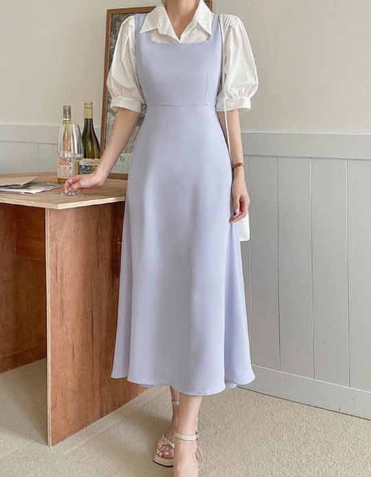 스퀘어넥 뷔스티에 뒷리본 플레어 원피스